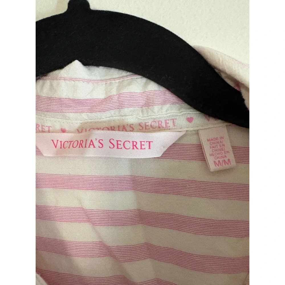Victoria's‎ Secret Pink White Striped Cotton Button Down Nightshirt Medium